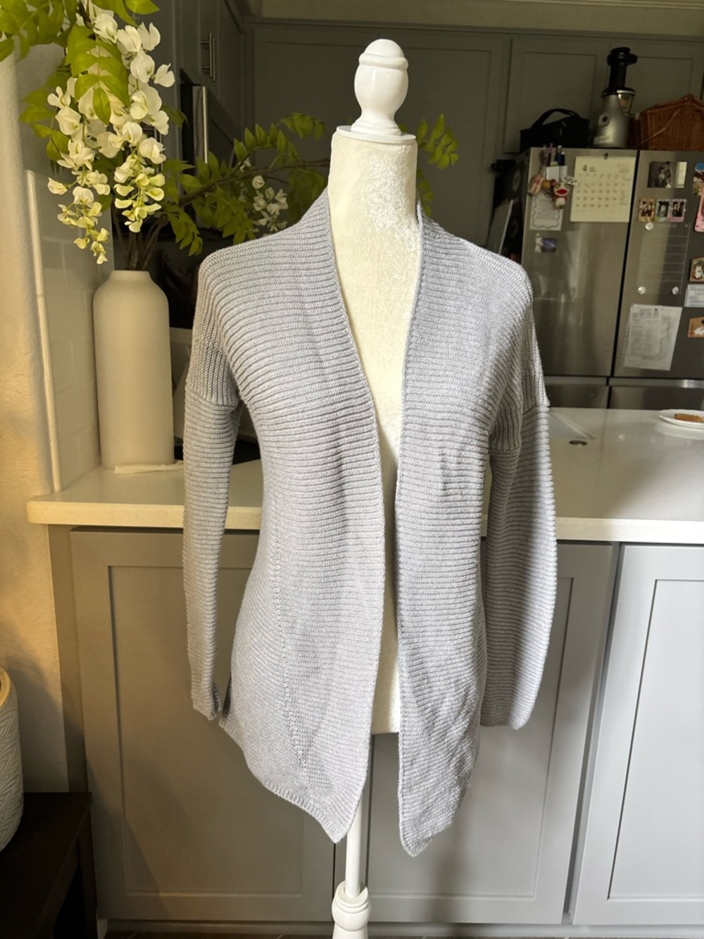 Vince Light Gray Ribbed Open-Front Cardigan